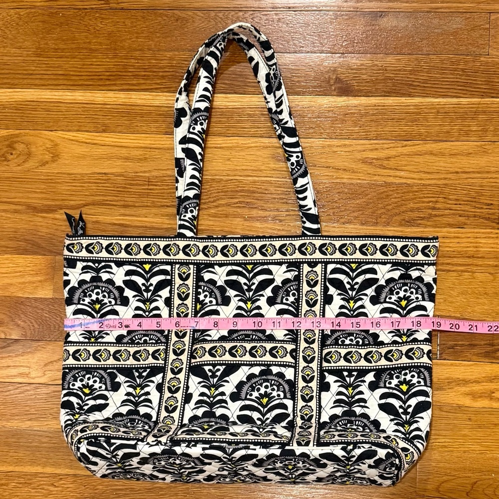 Vera Bradley Black and White Floral Tote with Zipper - Picture 5 of 5